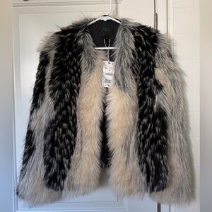 NWT Zara Viral Faux Fur Coat - Black and Cream